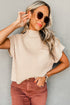Ribbed Mock Neck Patch Pocket Drop Shoulder Short Sleeve Sweater
